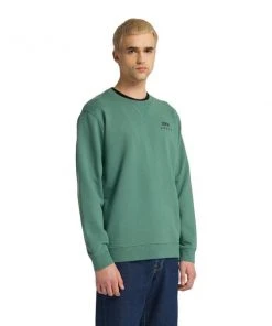 Edwin Base Crew Sweat Felpa Cotton Blue Spruce Garment Washed