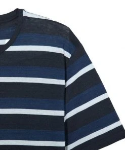Edwin Cove Yarn Dyed Stripe Tee Indigo Garment Washed