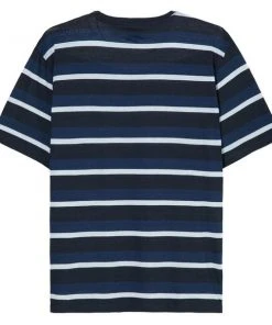 Edwin Cove Yarn Dyed Stripe Tee Indigo Garment Washed