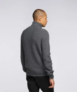 Edwin Grey Heather Wolle and Acrylic Line Rollneck Sweater
