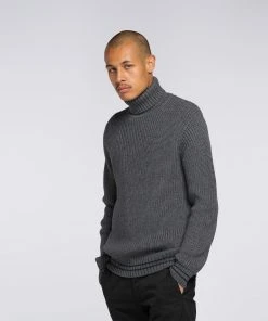 Edwin Grey Heather Wolle and Acrylic Line Rollneck Sweater